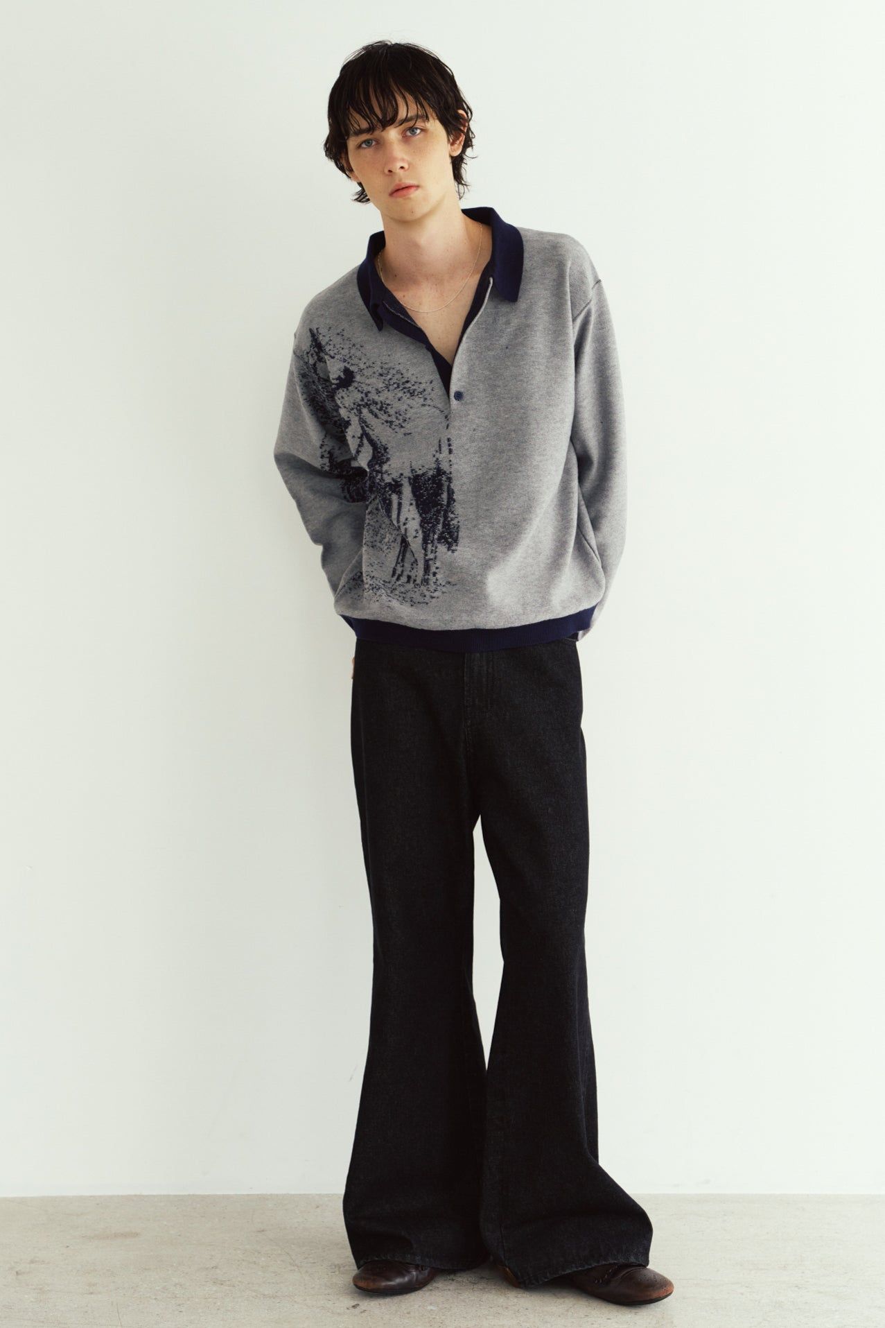 リバーシブル ジャガードポロニット (ネイビー) reversible jacquard polo knit(unisex) (Navy) / 26AW