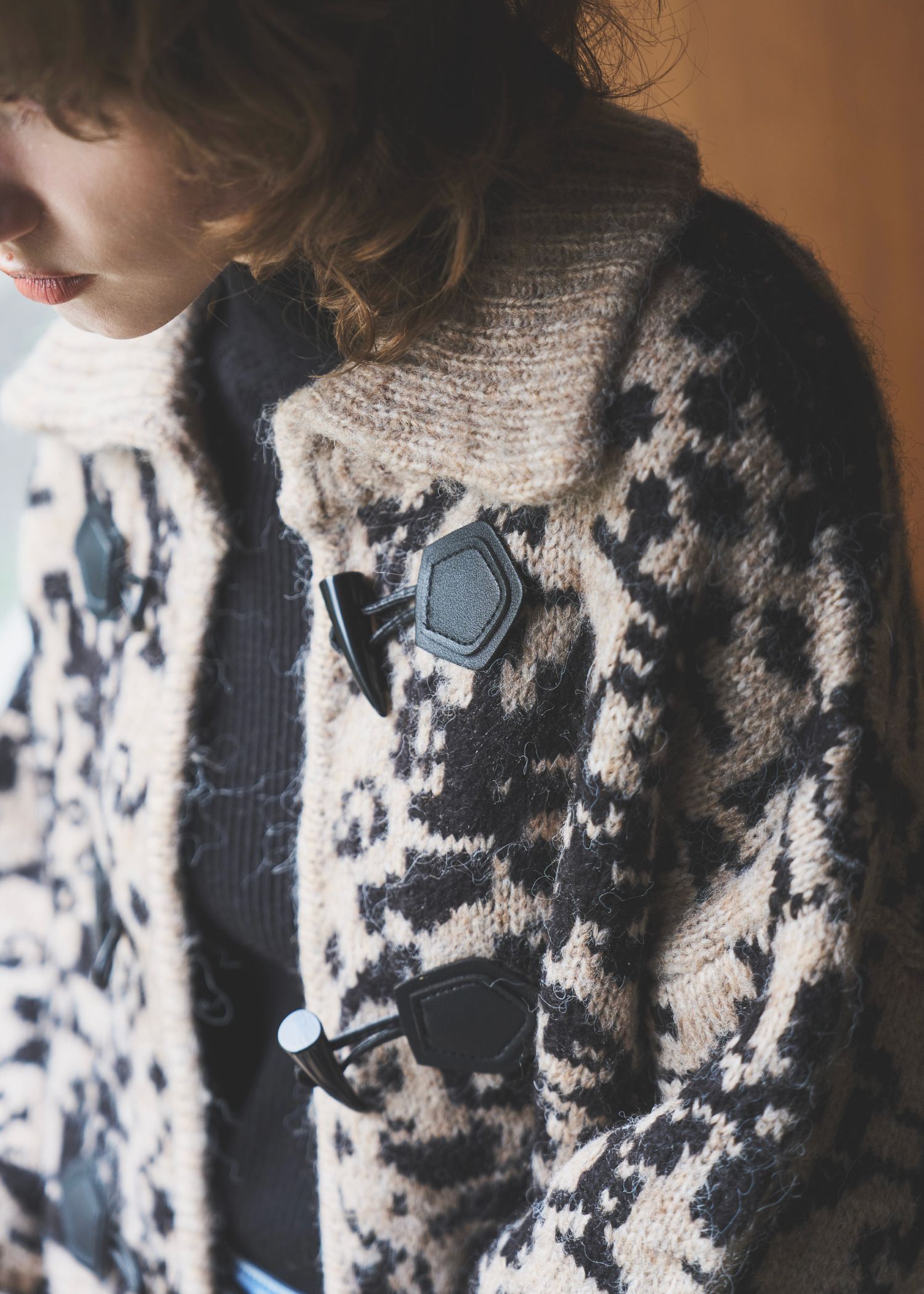 jacquard & cable placement toggle knit / ジャガード ケーブルトグルニット (タン) / 25AW /