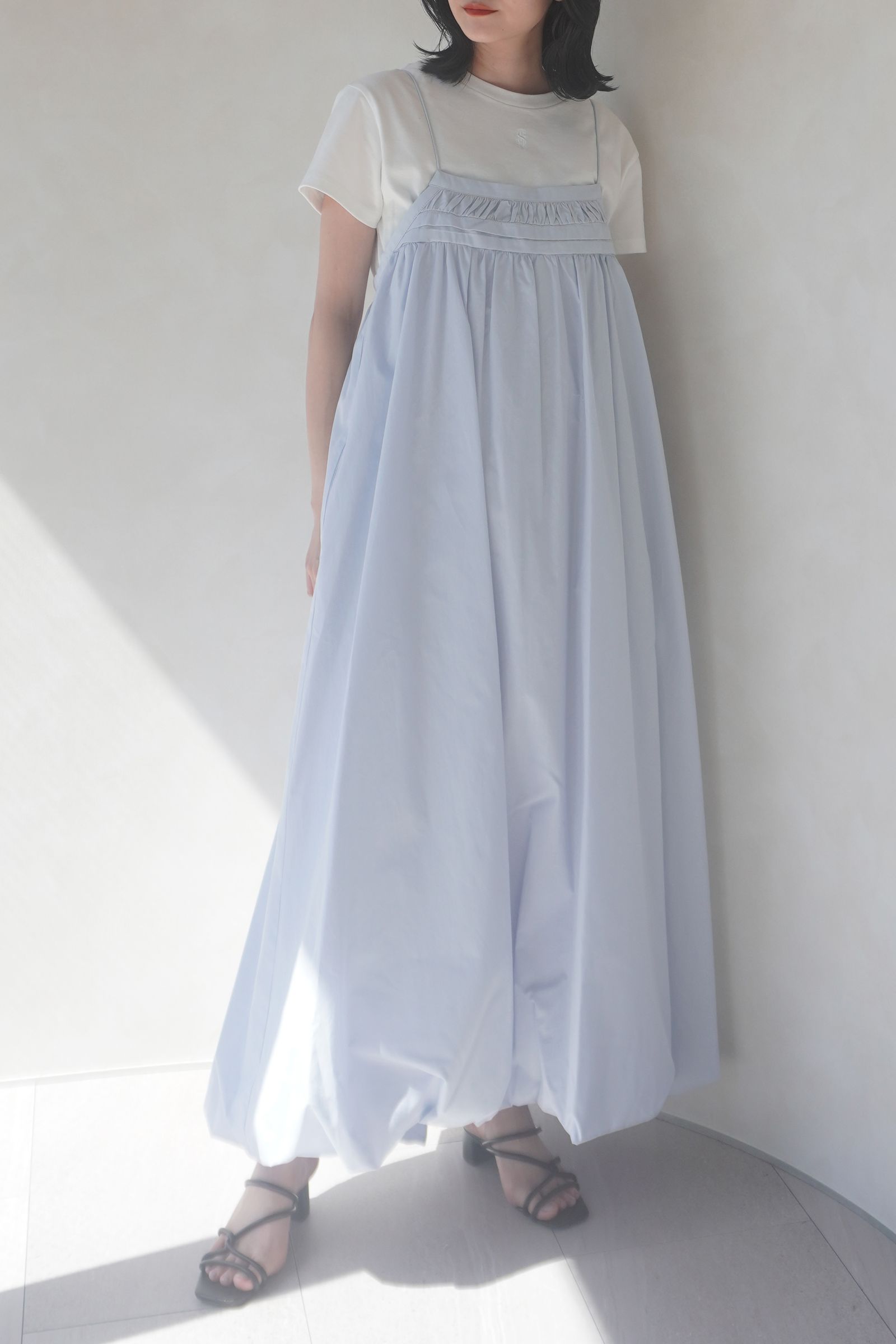 TUCK GATHER BALLOON DRESS / タックギャザー バルーンドレス (ライトブルー)