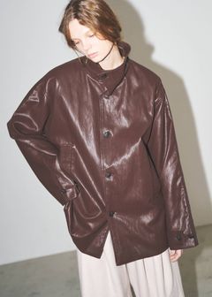 スタンドカラー レザージャケット (バーガンディ) stand collar over size synthetic leather JK (Burgundy) /  26AW