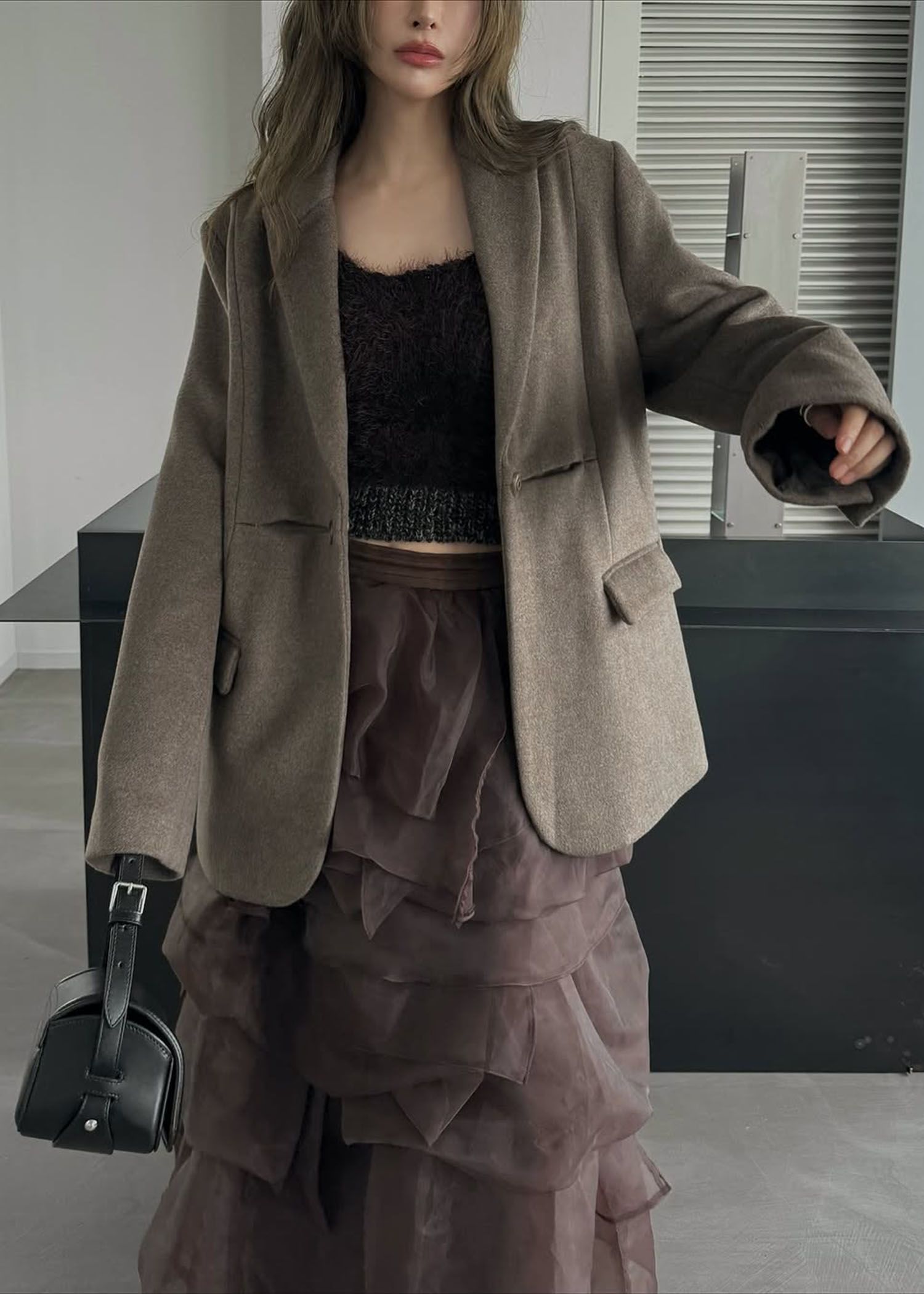 organdy random tiered pattern SK / オーガンジー ティアードスカート (ブラウン) / 25AW /