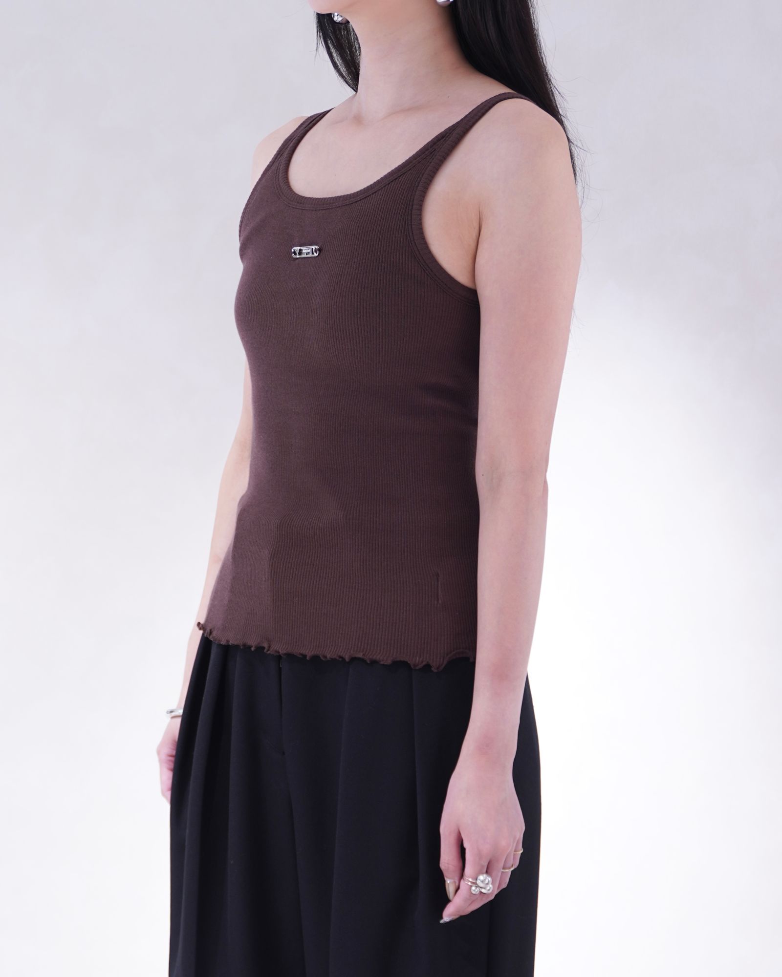 【KnuthMarf × PALM】カップインリブタンクトップ (ブラウン) cap in rib tank top