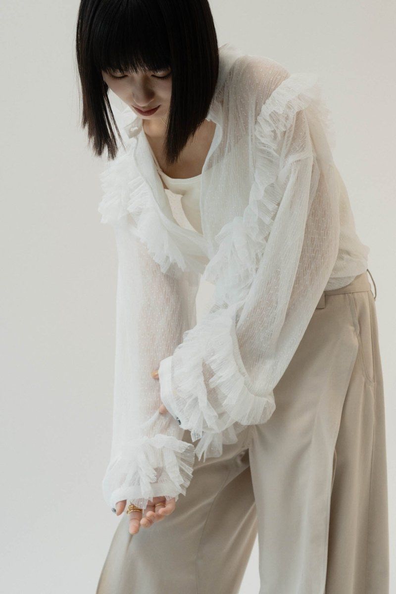 チュールデザインブラウス (ホワイト) tulle design blouse (White)