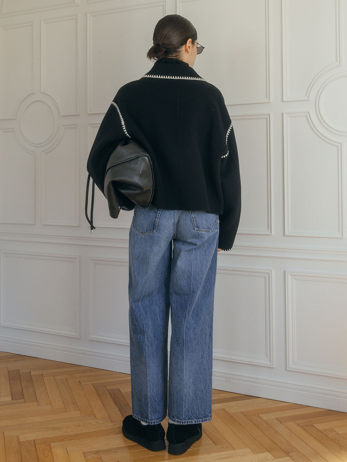 【25AW】WOOL EMBROIDERY SHORT ZIP JACKET / ウールエンブロイダリー  (ブラック)