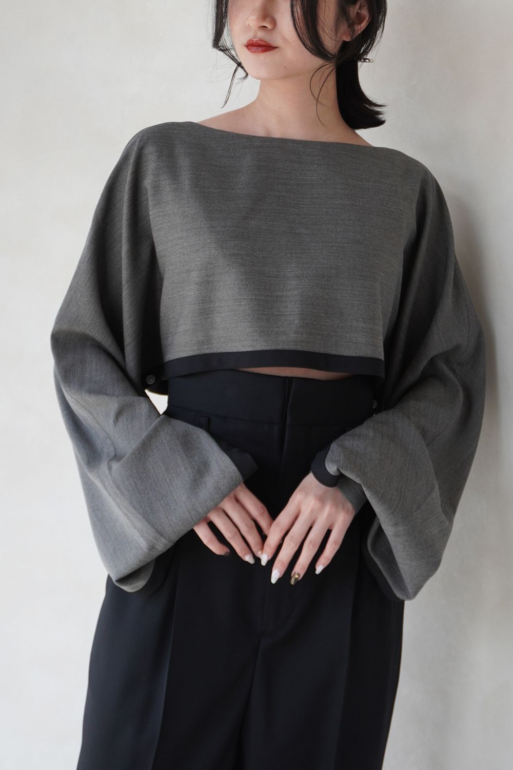SUMMER WOOL CAPE BLOUSE / サマーウールケープブラウス (グレー)
