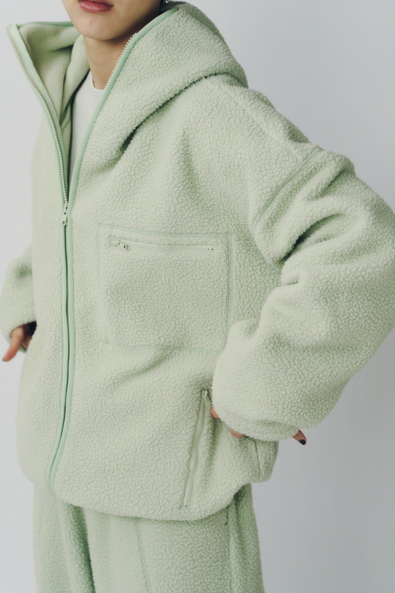 カーブジップ ボアフーディ (ミント) curved zip boa hoodie(unisex) (Mint) / 26AW