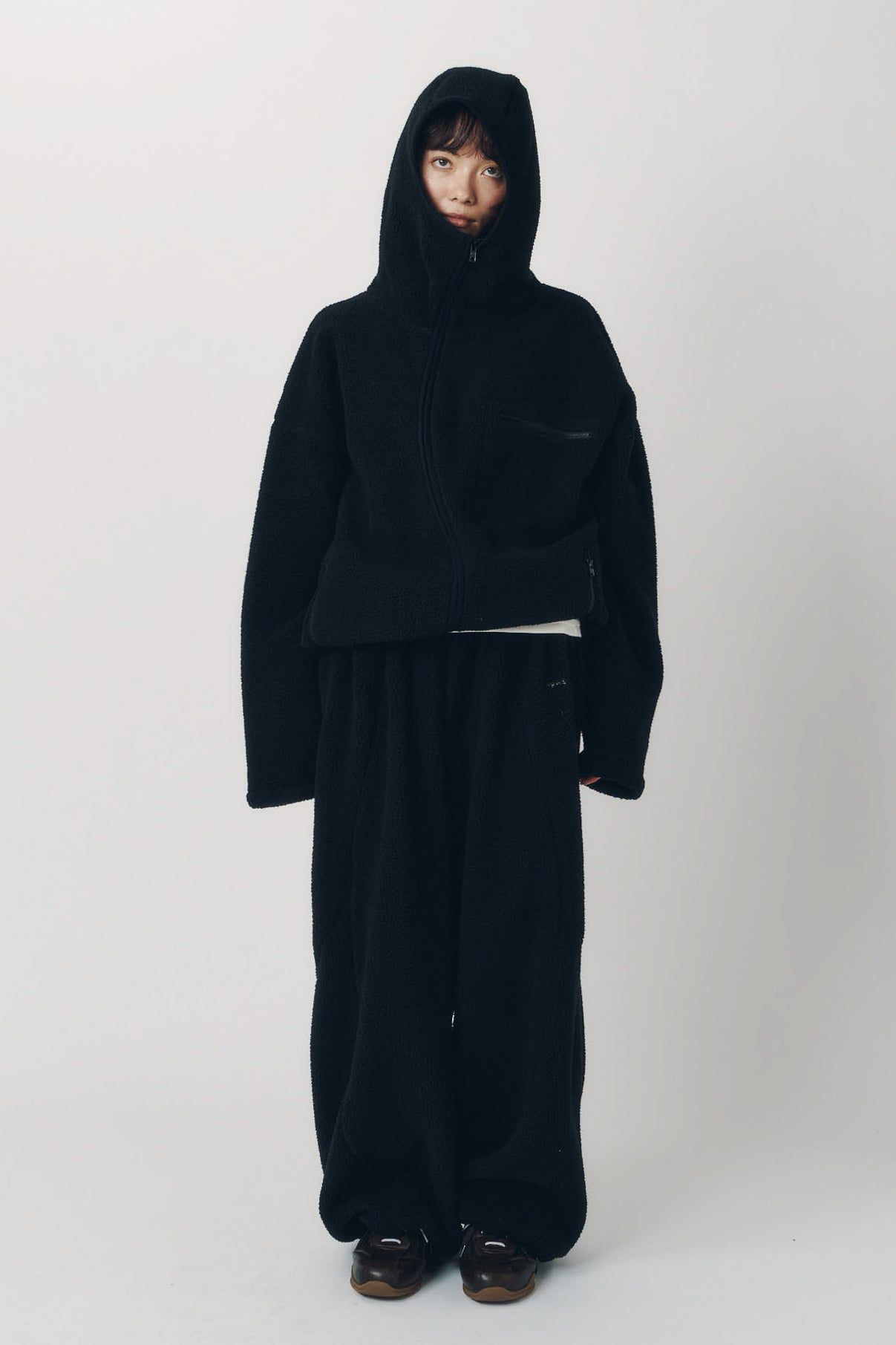 カーブジップ ボアフーディ (ブラック) curved zip boa hoodie(unisex) (Black) / 26AW