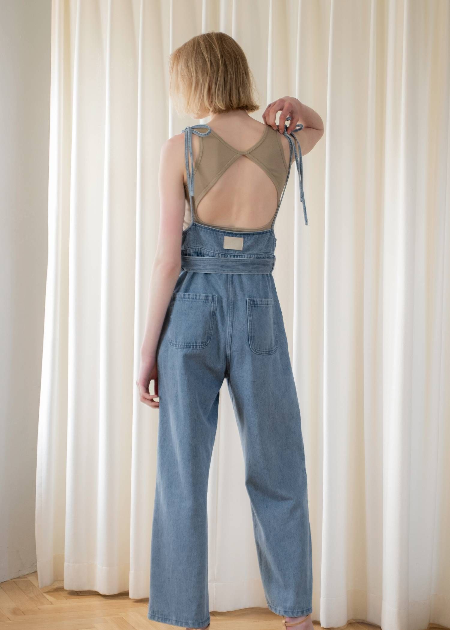 デニム リボンサロペット (ブルー) denim tapered ribbon salopette (Blue) /  26SS