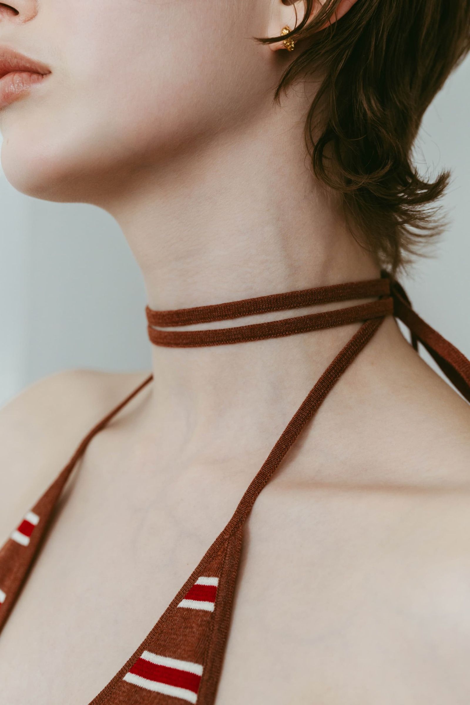 ニット ホルタービスチェ (ブラウン) knit halter bustier (Brown) /  26SS