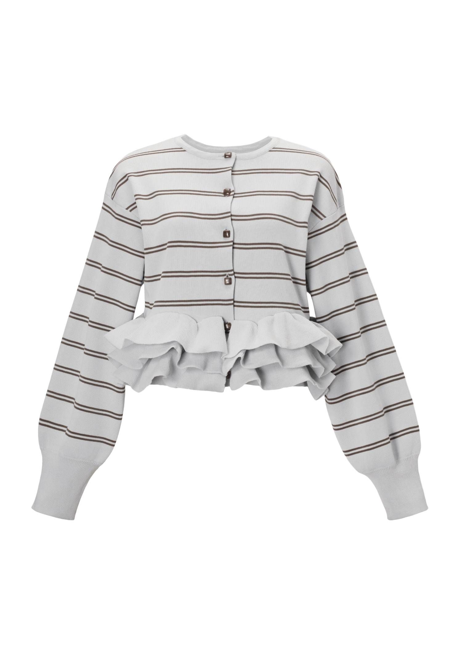 フリルニットカーディガン (スモーキーブルー) hem ruffle frill knit cardigan (SBlue) /  26SS