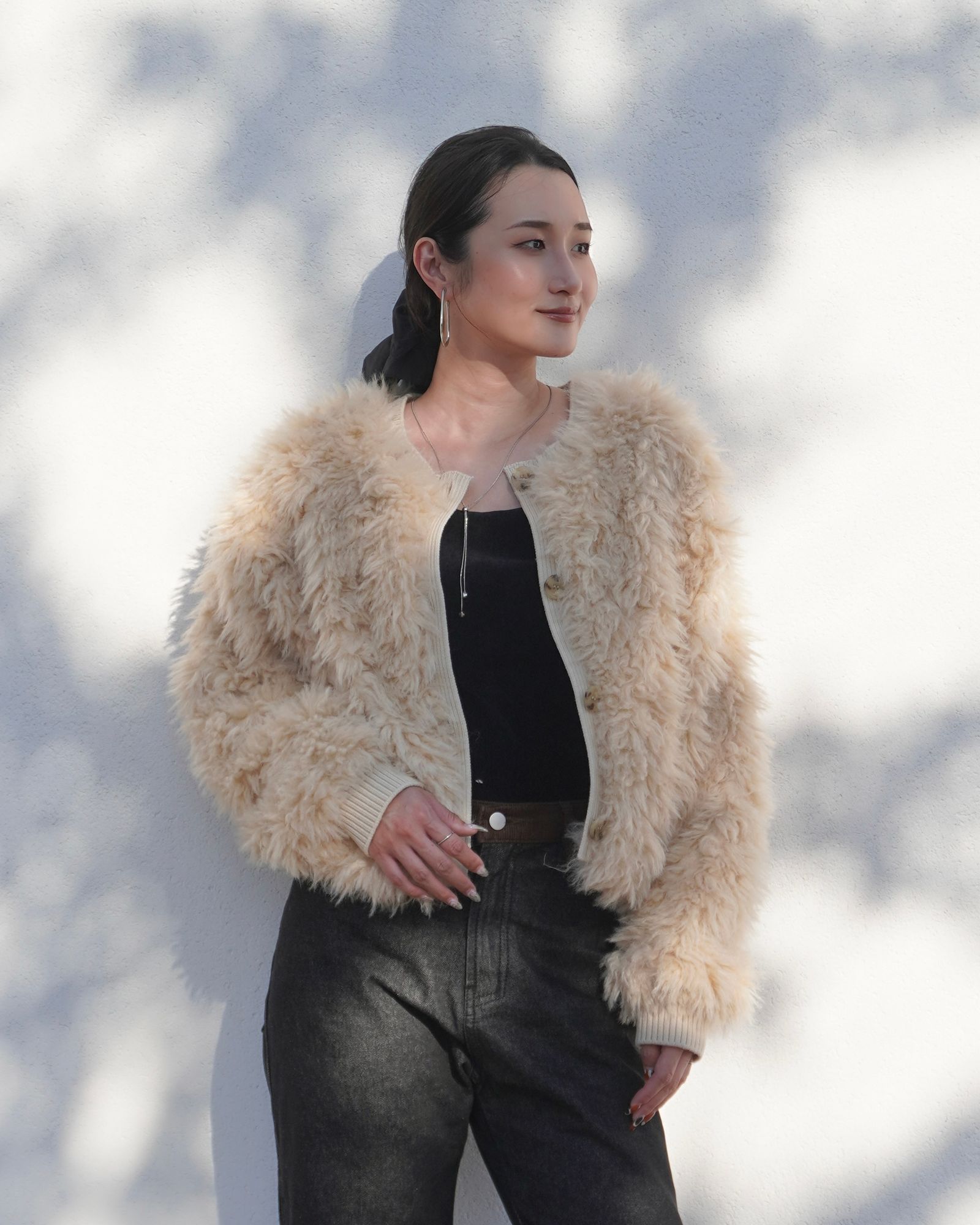 【25AW】2Way Fur×Knit Tops (クリーム) / 2ウェイファー×ニットトップス / エコファー / フェイクファー