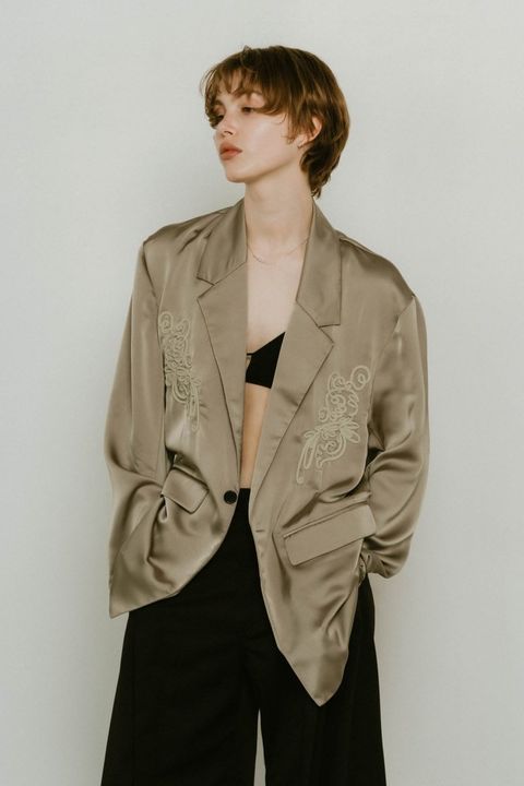 embroidered satin jacket / エンブロイド サテンジャケット (モスグリーン) / 25SS