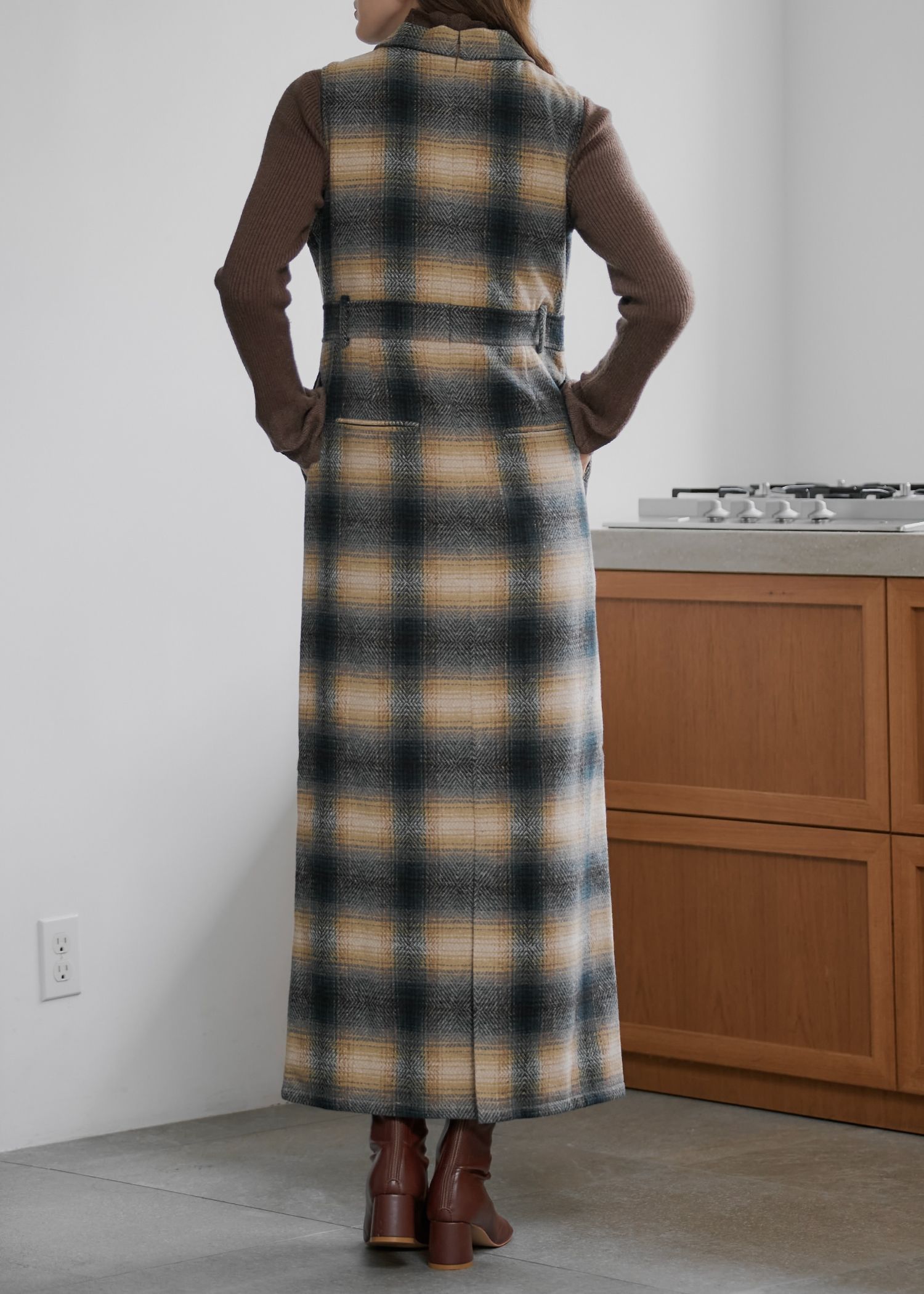 tailored collar no sleeve check OP / テーラード ノースリーブ チェックワンピース (グリーン) / 25AW /