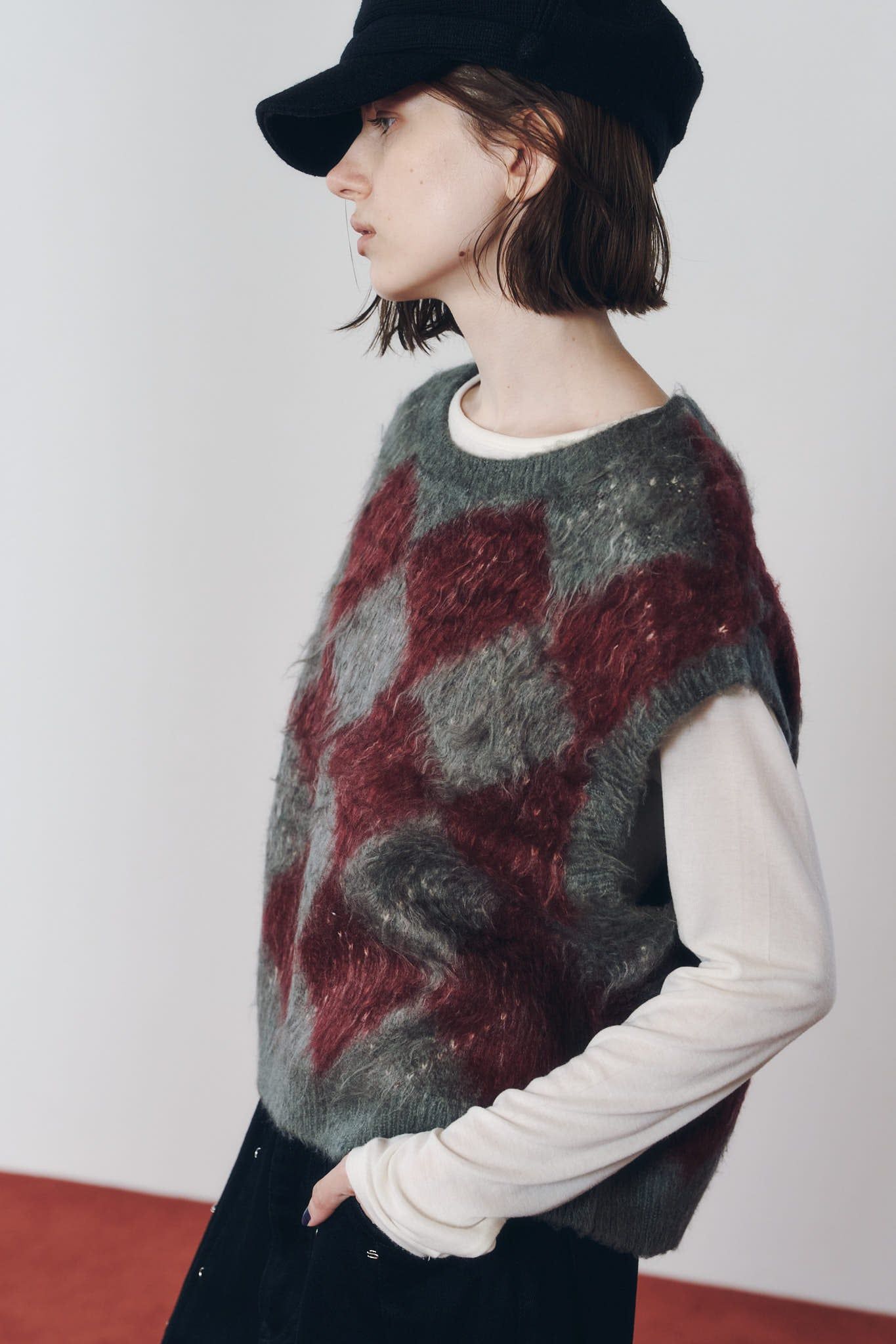 アーガイルニットベスト (レッド) argyle knit vest (Red) / 26AW