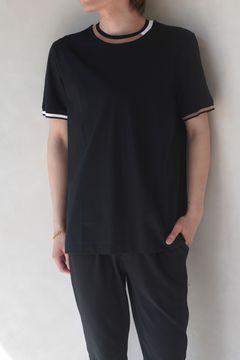 【BOSS】トリコロールリブ Tシャツ (ブラック)