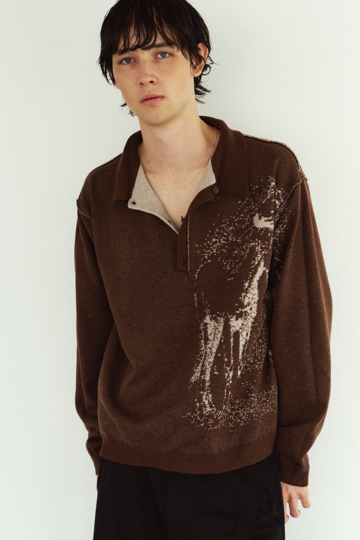 リバーシブル ジャガードポロニット (ブラウン) reversible jacquard polo knit(unisex) (Brown) / 26AW