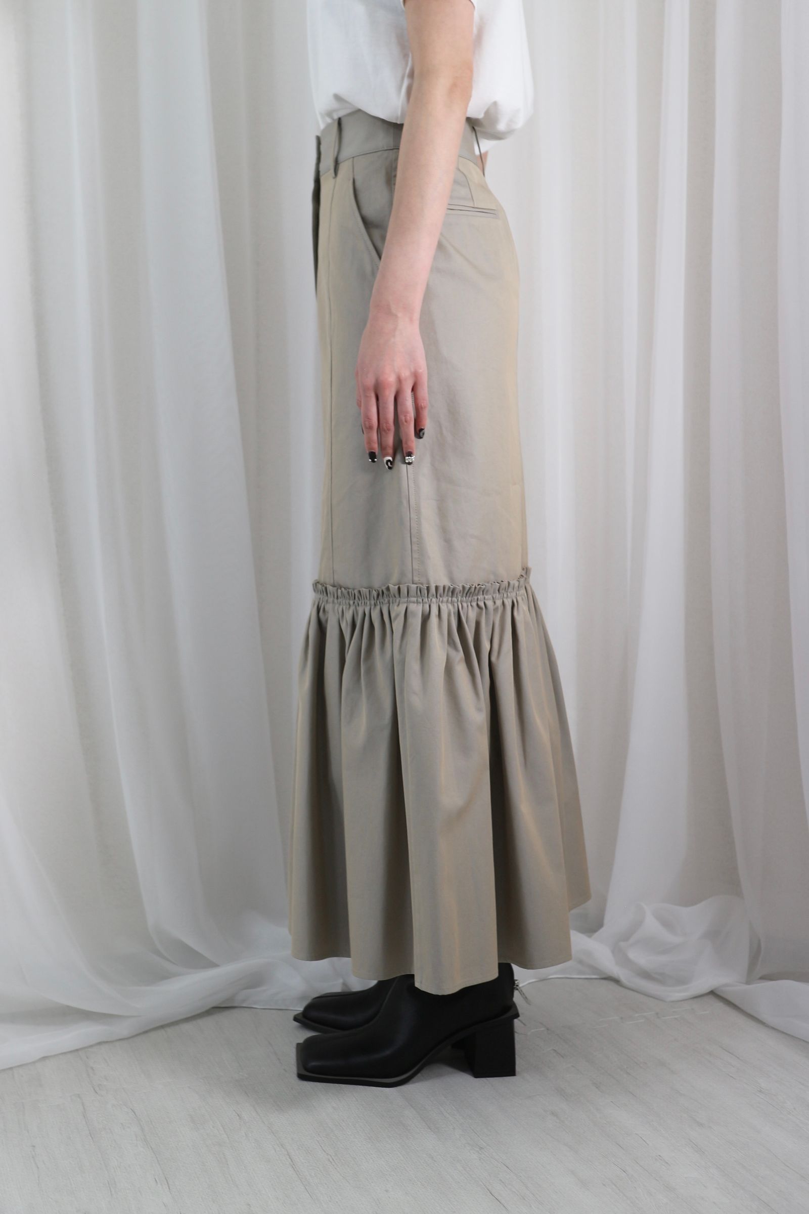 FINX COTTON GATHERED SKIRT / ギザコットンギャザースカート (ベージュ)