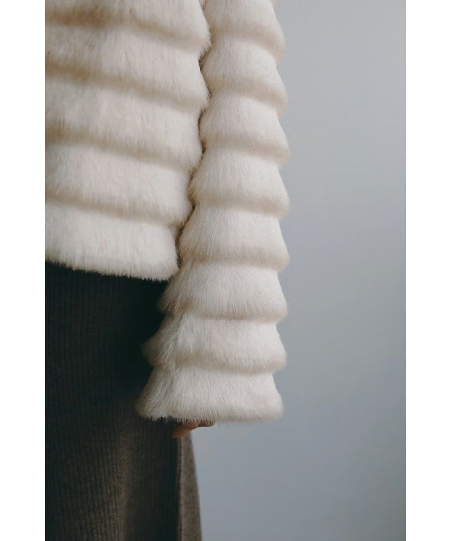 【25AW】Gradation Border Fur Jacket (アイボリー) / グラデーションボーダーファー ジャケット / エコファー / フェイクファー