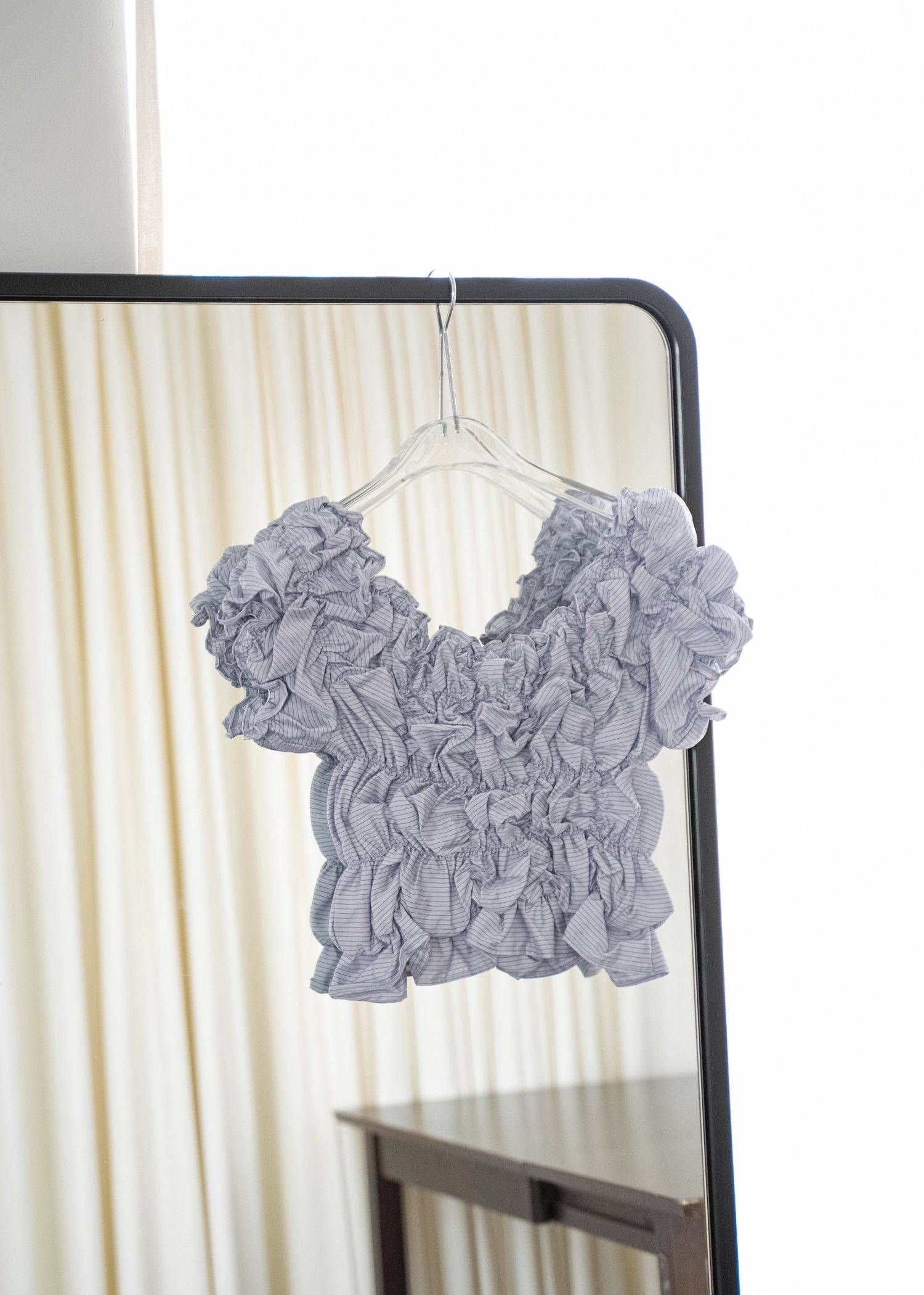 ホイップ ストライプトップス (ブルー) whip shirring stripe 2way tops (Blue) /  26SS