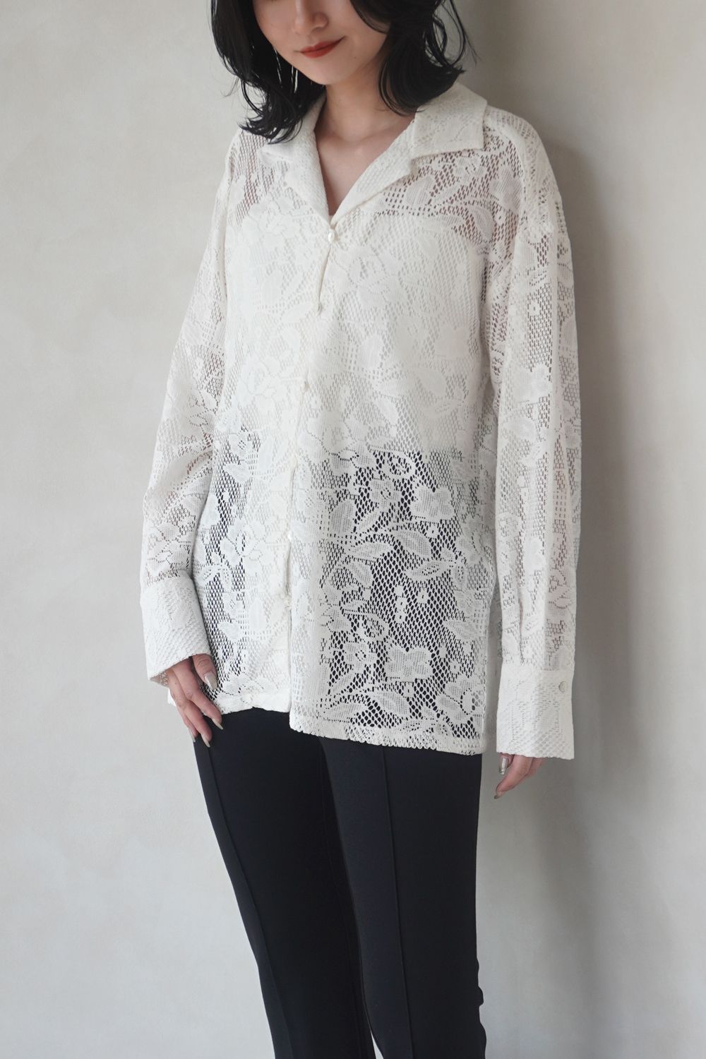 OPEN COLLAR RACE SHIRT / オープンカラー レースシャツ (ホワイト)