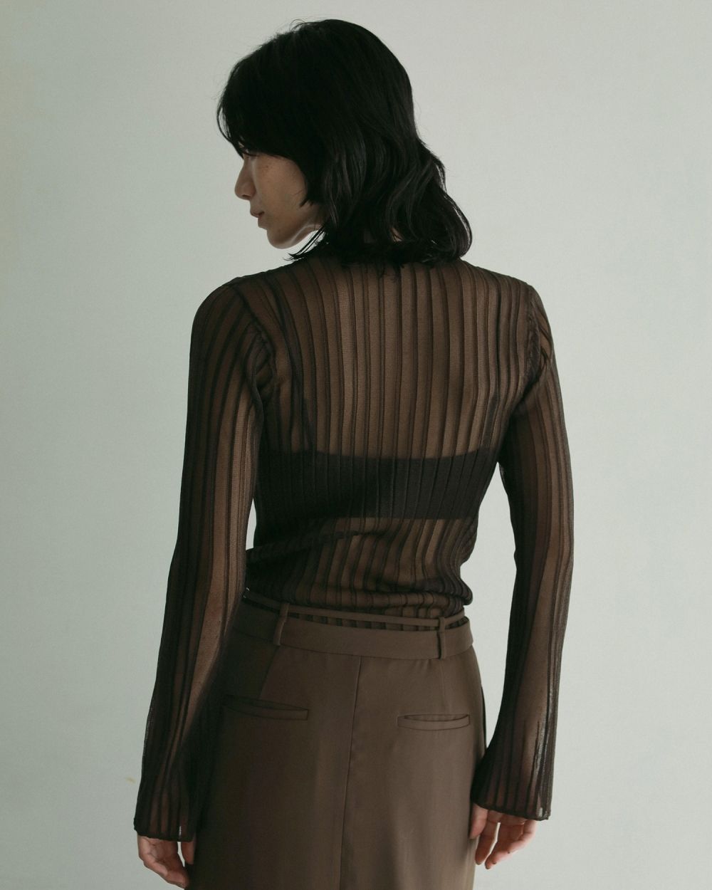 Flare Sheer Knit / フレアシアーニット (ブラウン)