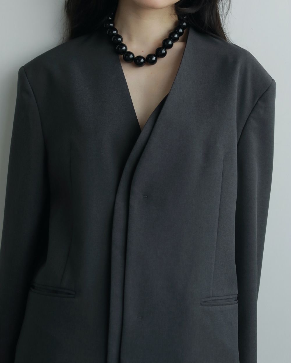 Collarless Over Jacket / カラーレスオーバージャケット (チャコールグレー)