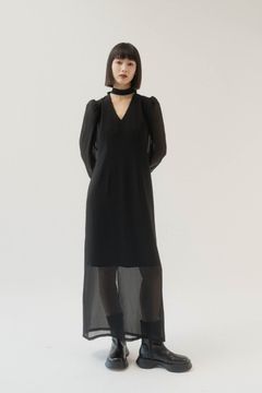puff sleeve sheer one piece / パフスリーブシアーワンピース (ブラック) / 25SS  Knuth Marf