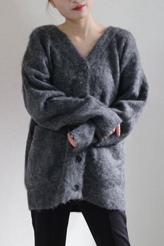 ALPACA WOOL STRAIGHT CARDIGAN / アルパカウールストレートカーディガン (チャコール) / ふわふわカーディガン / 体型カバー