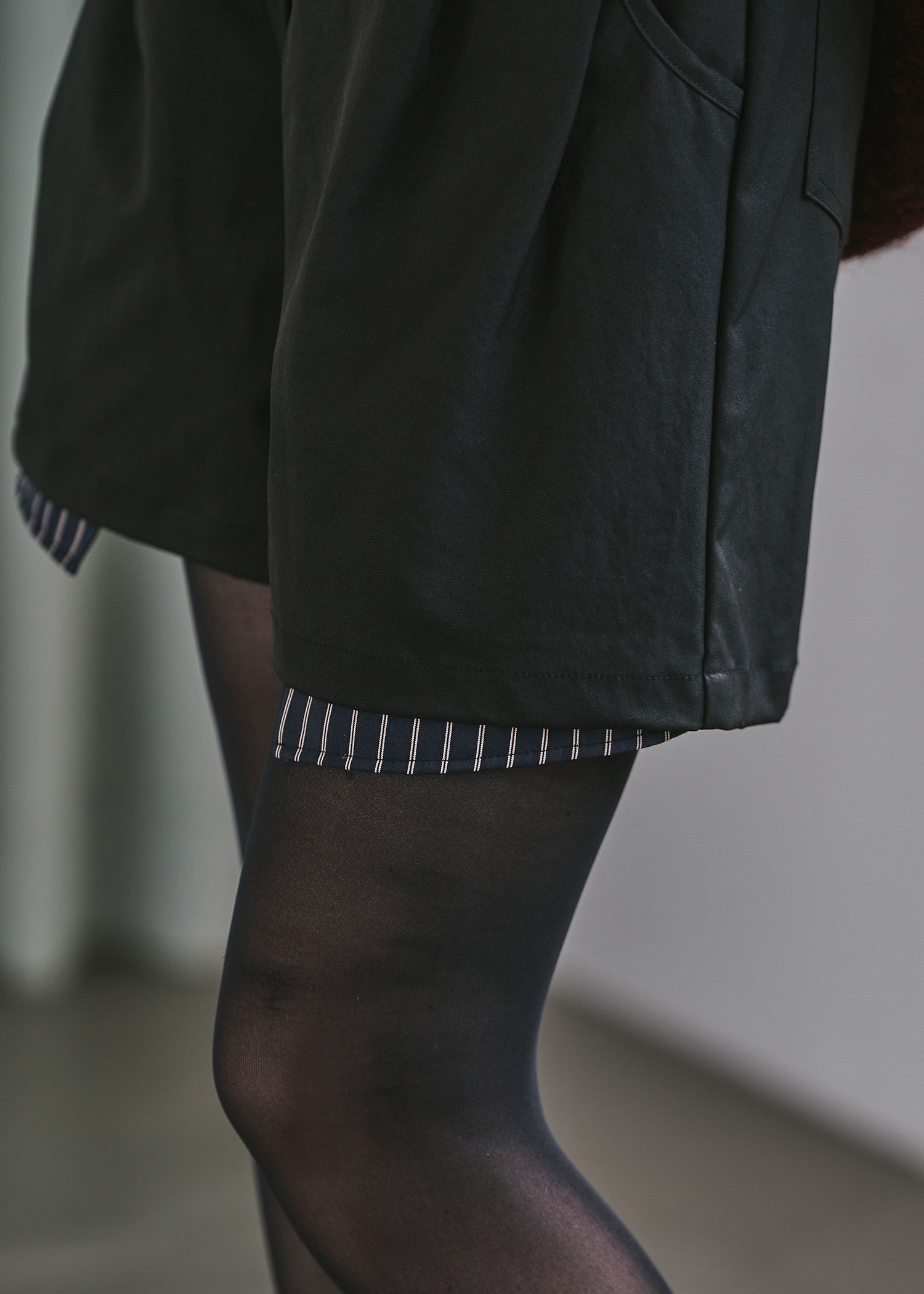 stripe pocket peep tuck chino S/PT / タックチノ ショートパンツ (ブラック) / 25AW