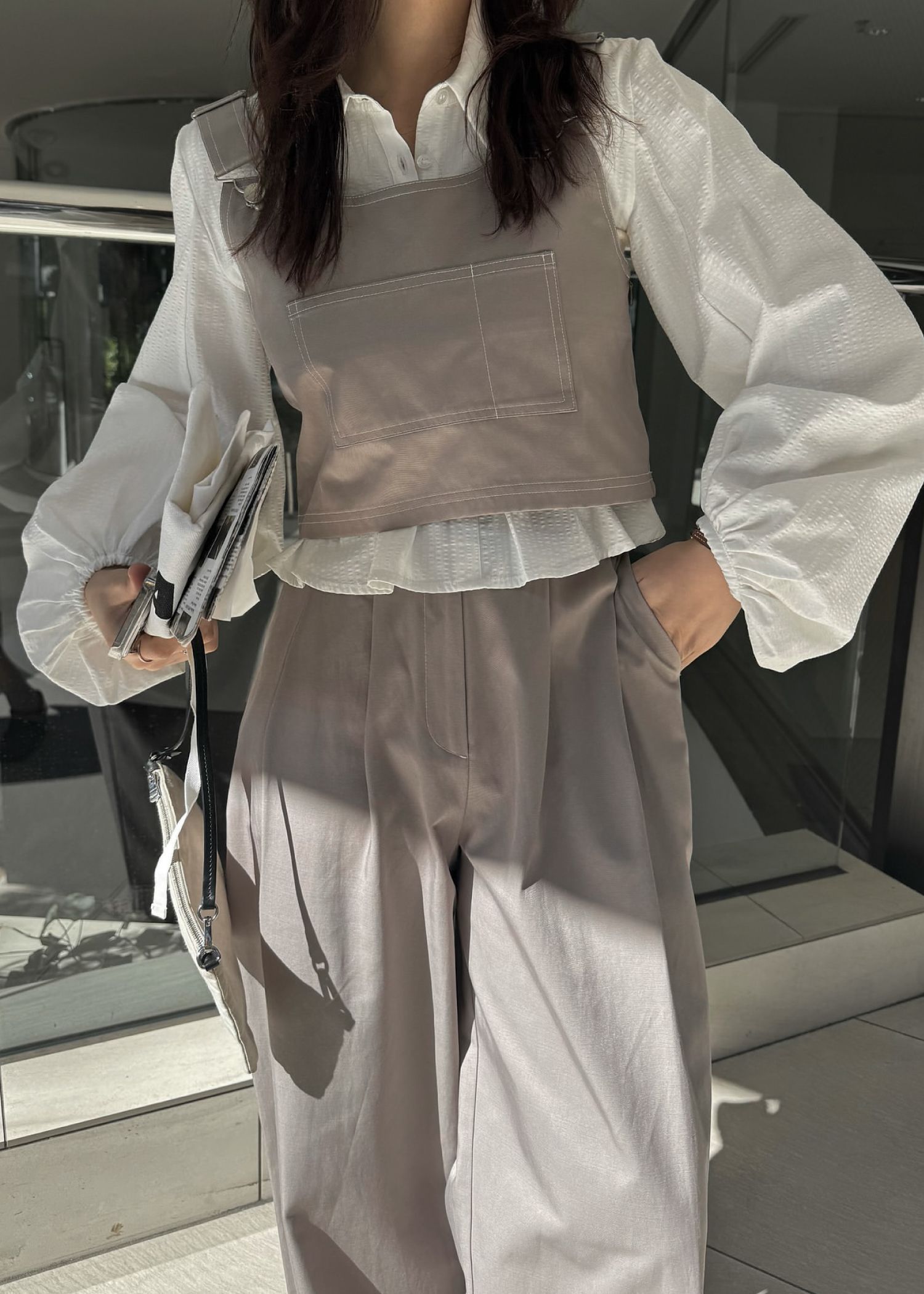 2piece roll up suspenders all-in-one (Caffe mocha) / 2ピースサスペンダーオールインワン (カフェモカ) / 26SS