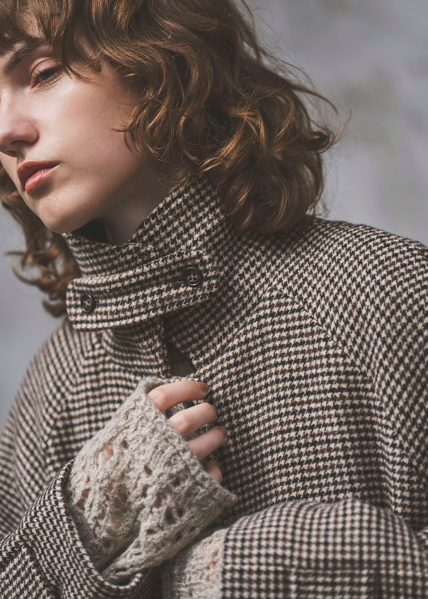 hound tooth soutien collar quilting coat / ハウンドトゥース ステンカラーコート (ミックス) / 25AW /