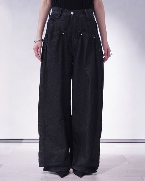 ドレープデニムパンツ (ブラック) cling drape denim pants(unisex) (Black) /  26SS