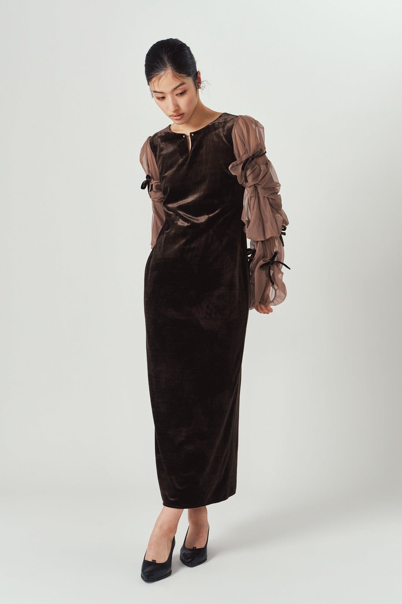 ドレープ チュールドレス (ブラウン) draped tulle dress (Brown) / 26AW