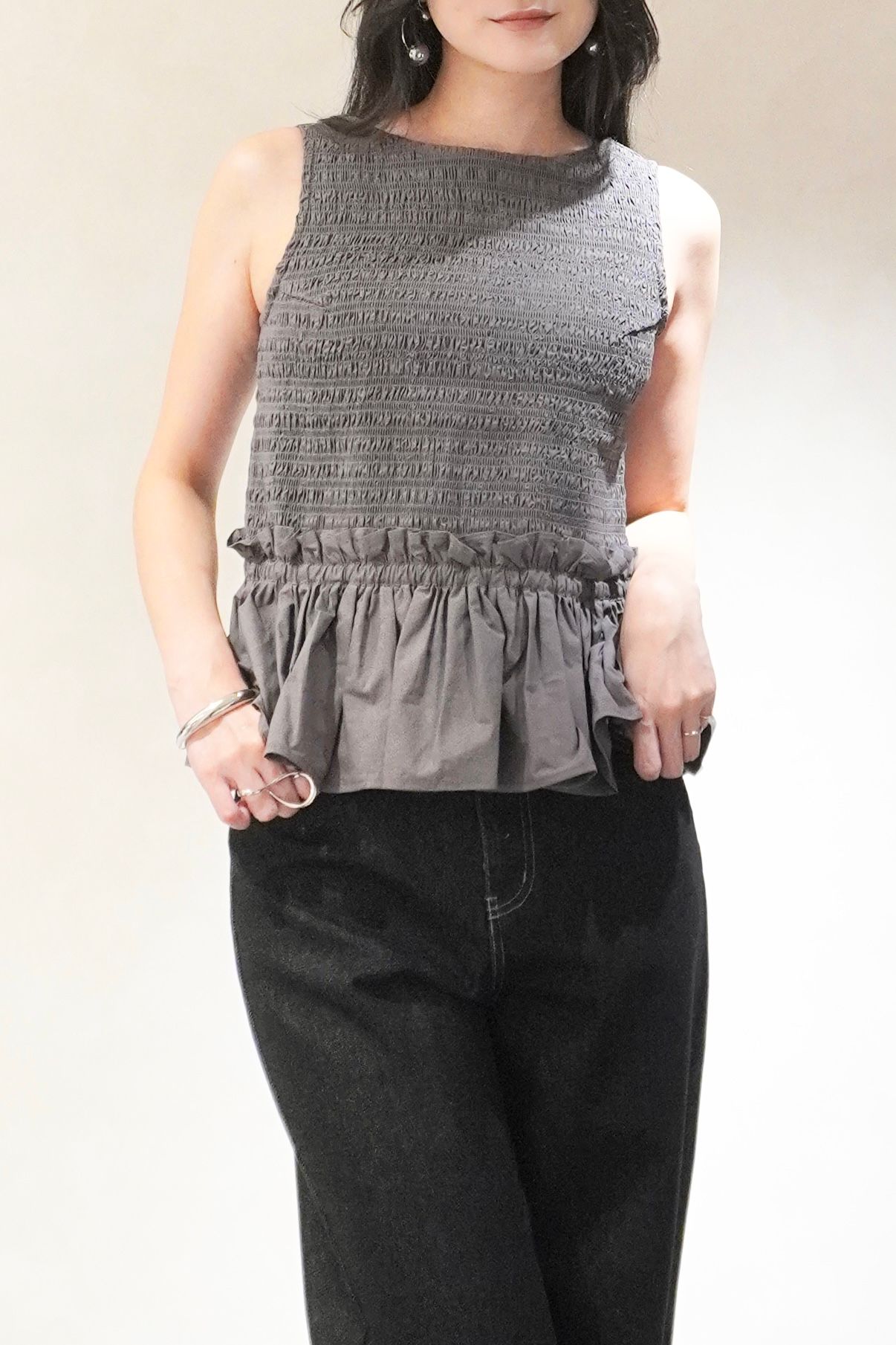 コットンシャーリングトップス (ダークグレー)  Shirring Tops (Dark gray) /  26SS