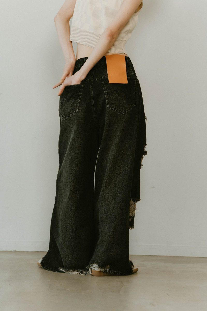 damage denim pants / ダメージ デニムパンツ (ブラックホワイト) / 25SS