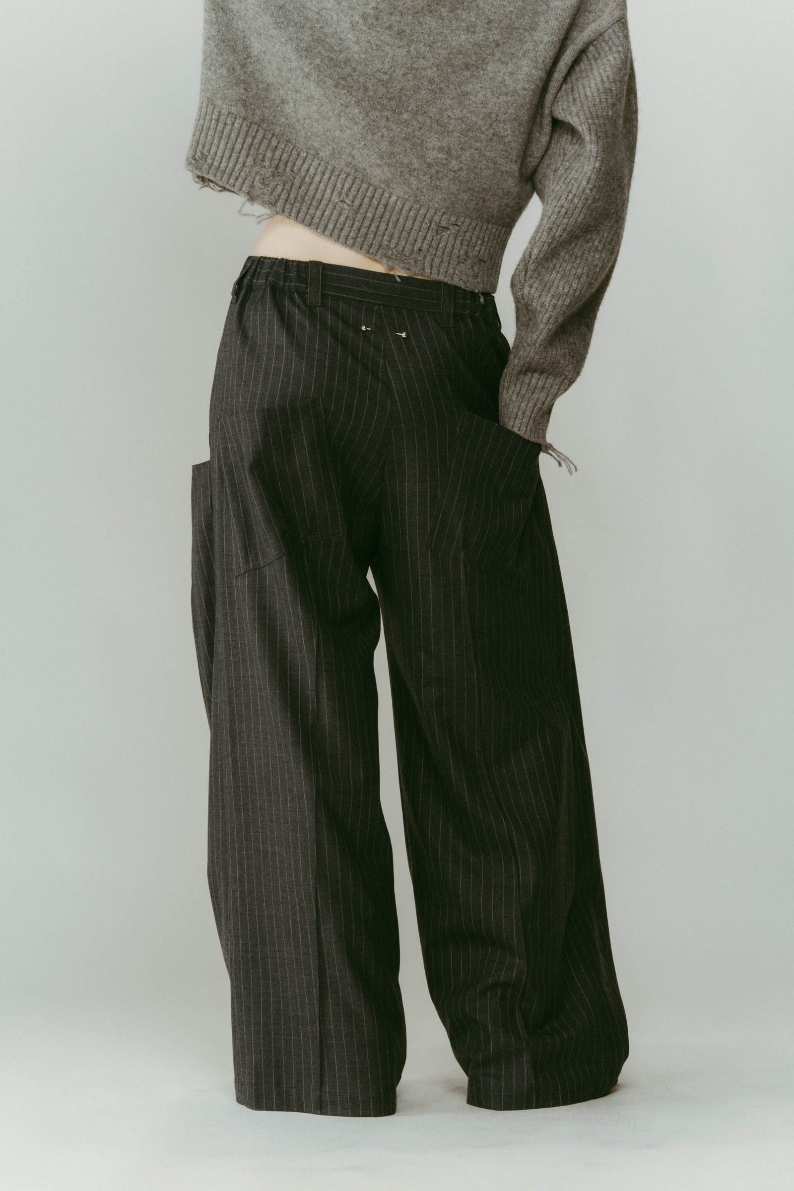 pierced drape pants(unisex) / ピアス ドレープ パンツ (ストライプグレー) / 25AW