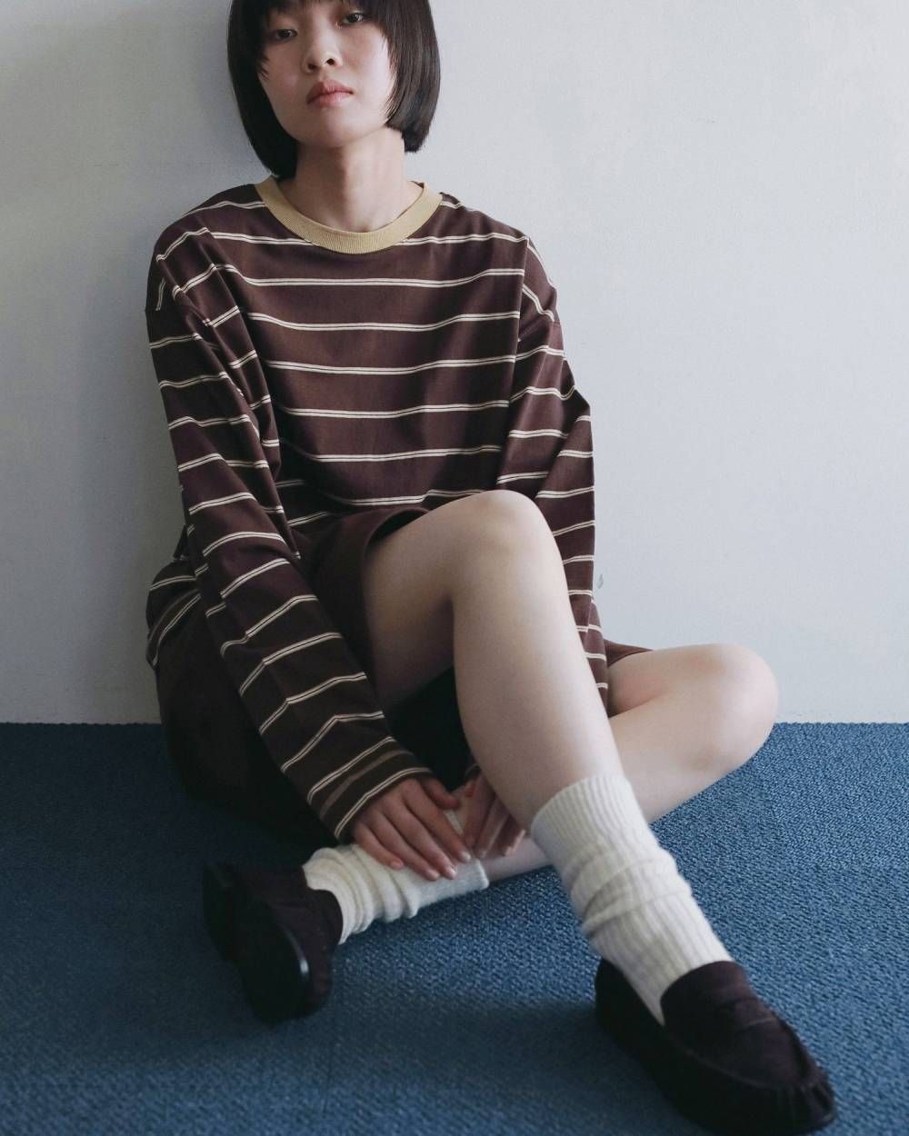 ボーダー ルーズロンT (ブラウン) Border Loose Long T-shirts (Brown) /  26AW