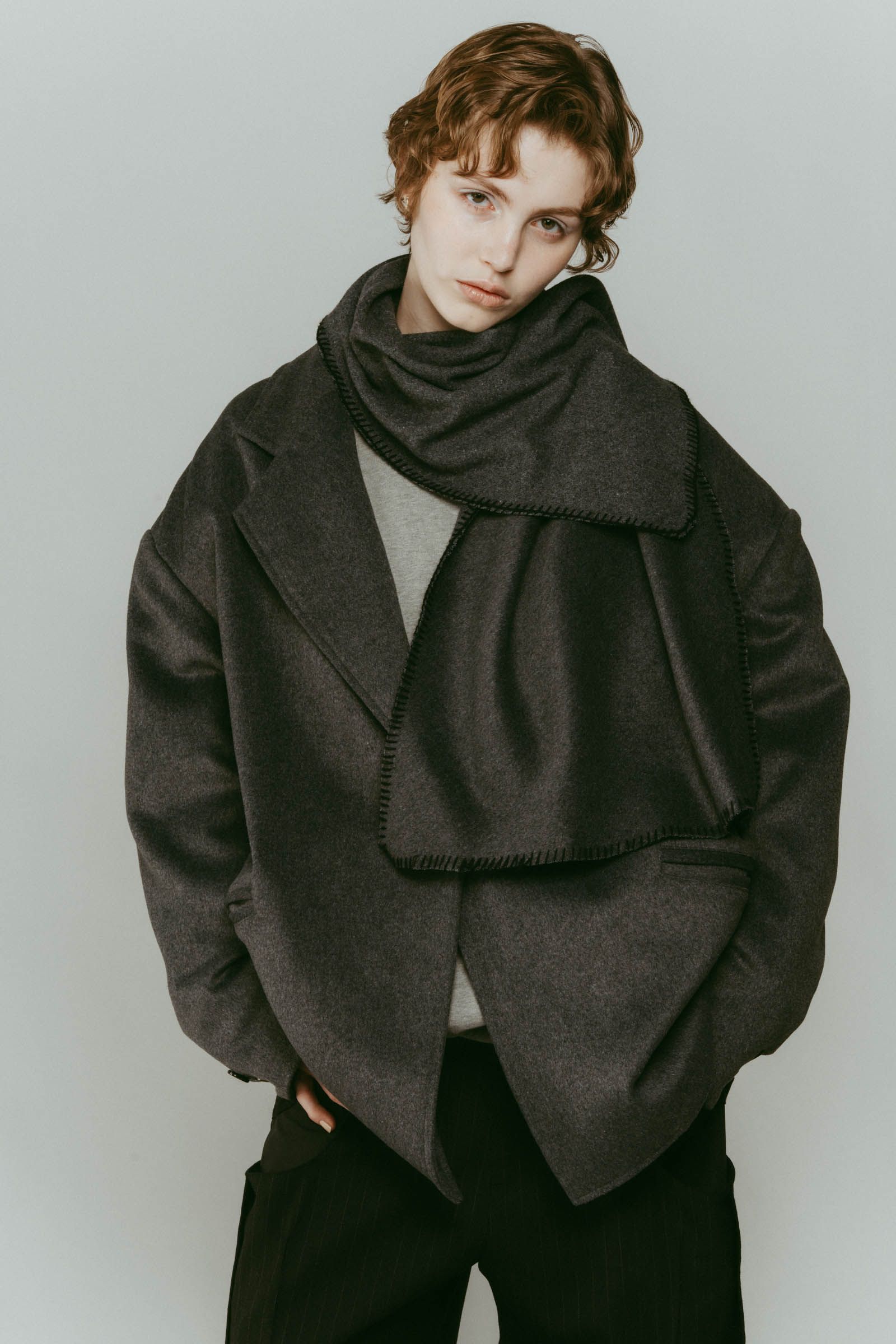 muffler overlay jacket(unisex) / マフラー オーバージャケット (グレー) / 25AW