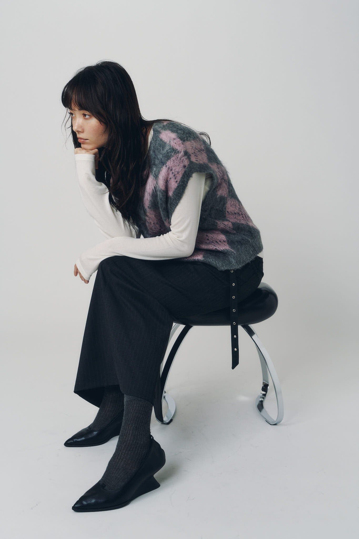 アーガイルニットベスト (ピンク) argyle knit vest (Pink) / 26AW