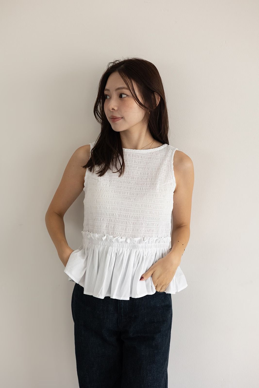コットンシャーリングトップス (ホワイト)  Shirring Tops (White) /  26SS