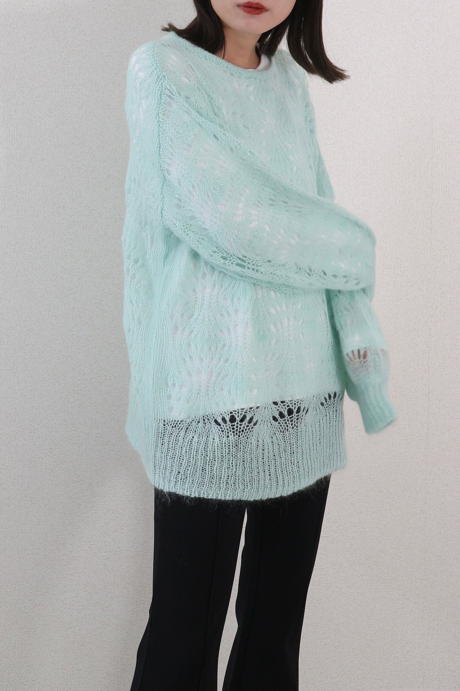 CASA FLINE - MOHAIR WOOL CROCHET KNIT PULLOVER / モヘアウール