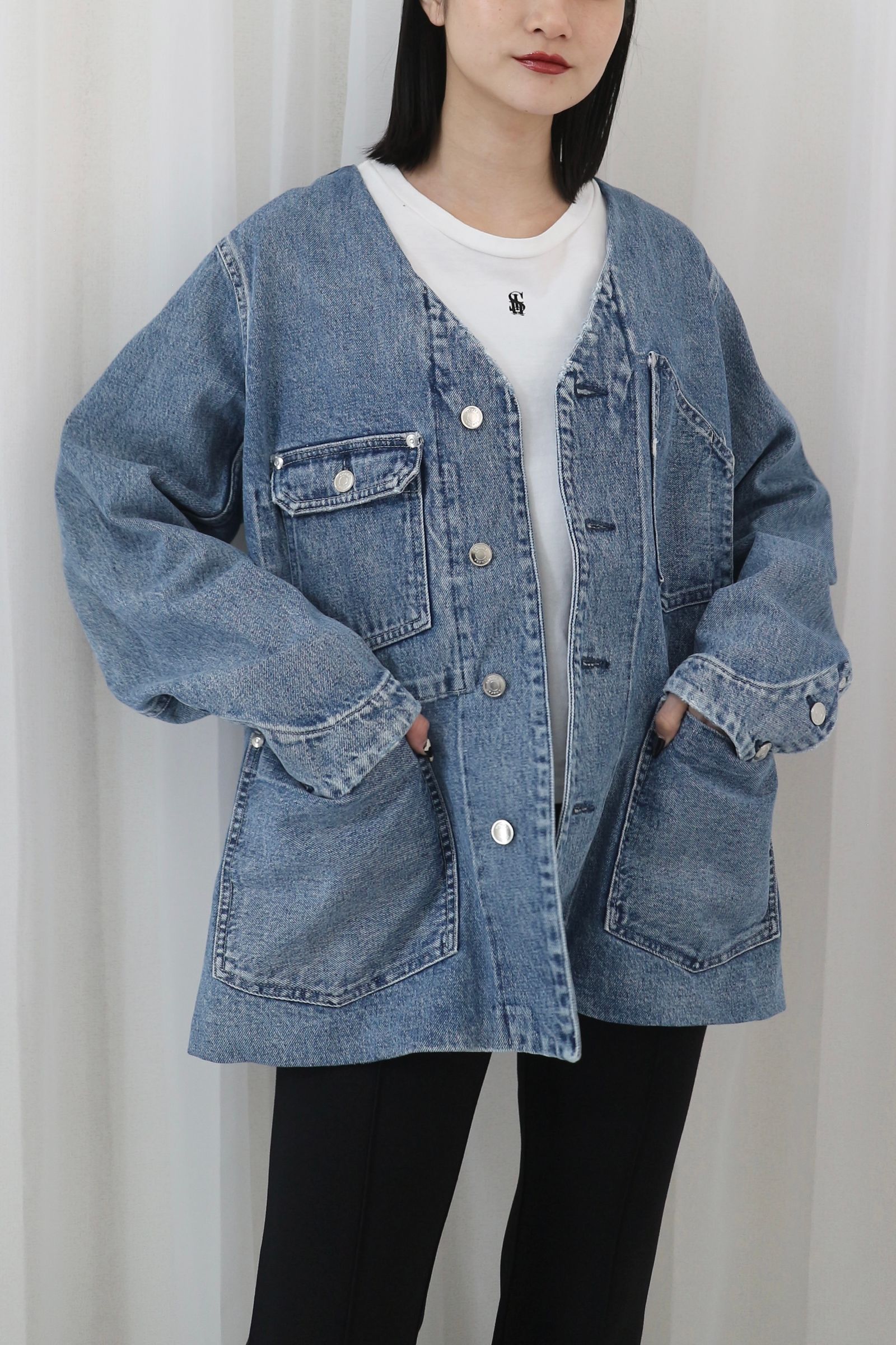 TANAKA - NO COLLAR WORK JEAN JACKET / ノーカラーワークデニム