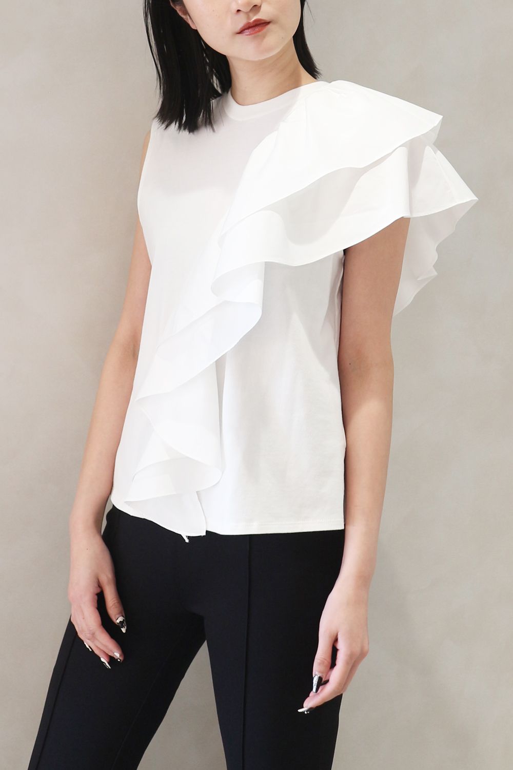 UNBALANCE RUFFLE TANK TOP / アンバランス ラッフル タンクトップ (ミルク)