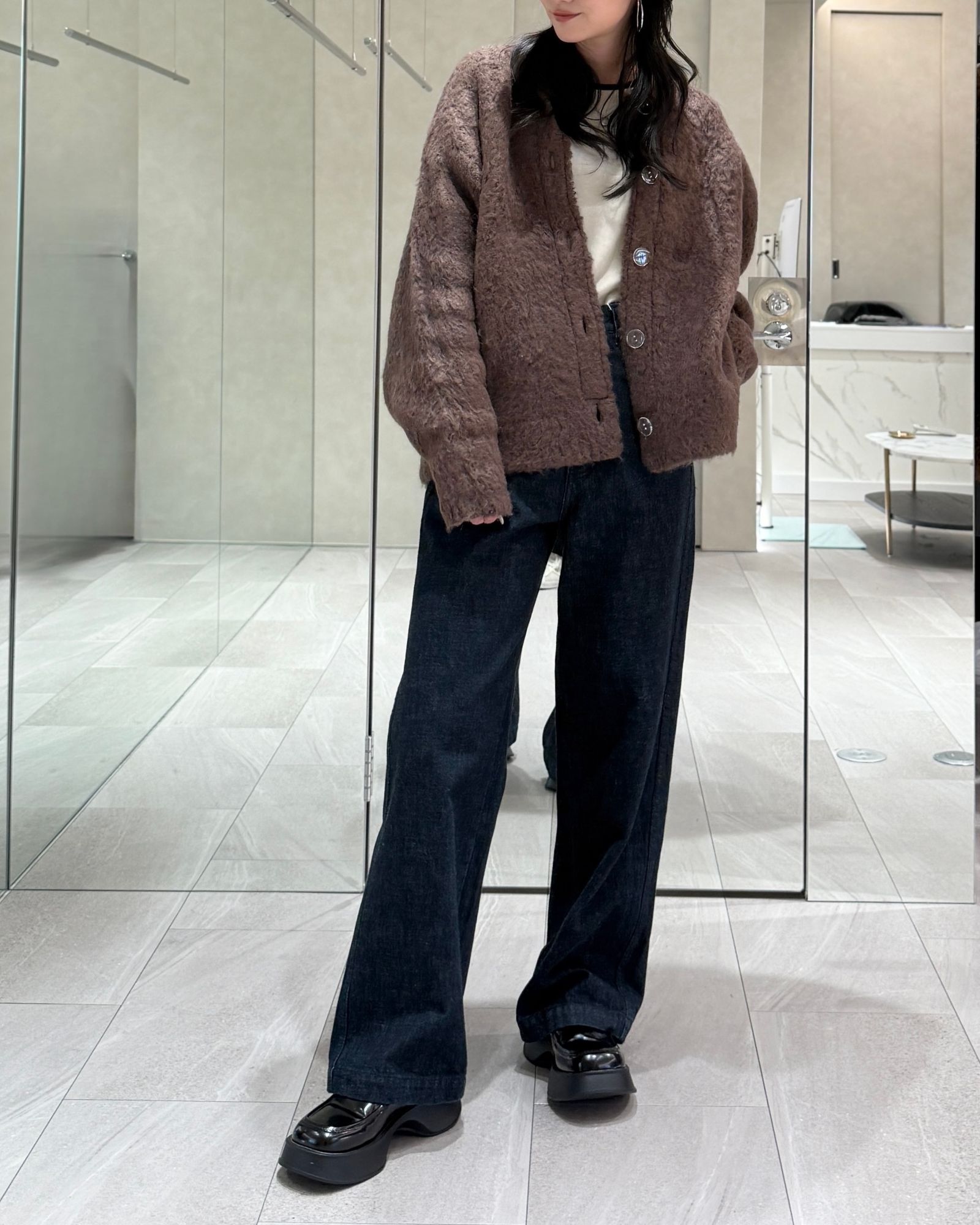 【25AW】Curl shaggy knit cardigan / カールシャギーニットカーディガン (ブラウン)