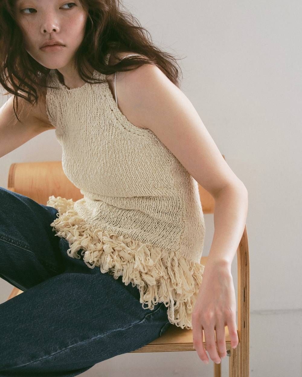 アメスリ フリンジトップス (アイボリー) Americansleeve Fringe Tops (Ivory) / 27SS