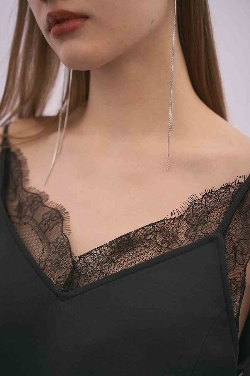 レーストリムサテンキャミソール (ブラック) Lace-trim Satin Camisole (Black) / 26AW *