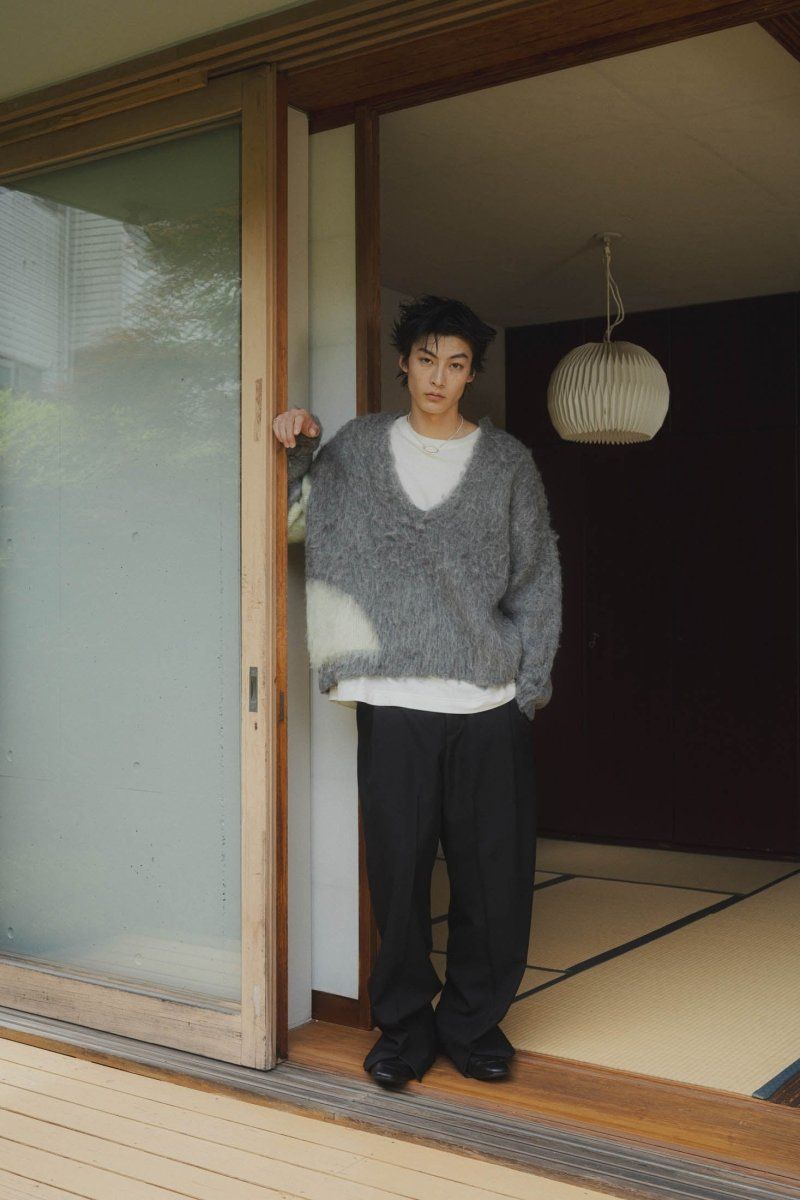 Uneck knit pullover (unisex) / Uネックニットプルオーバー (ライムグレー)