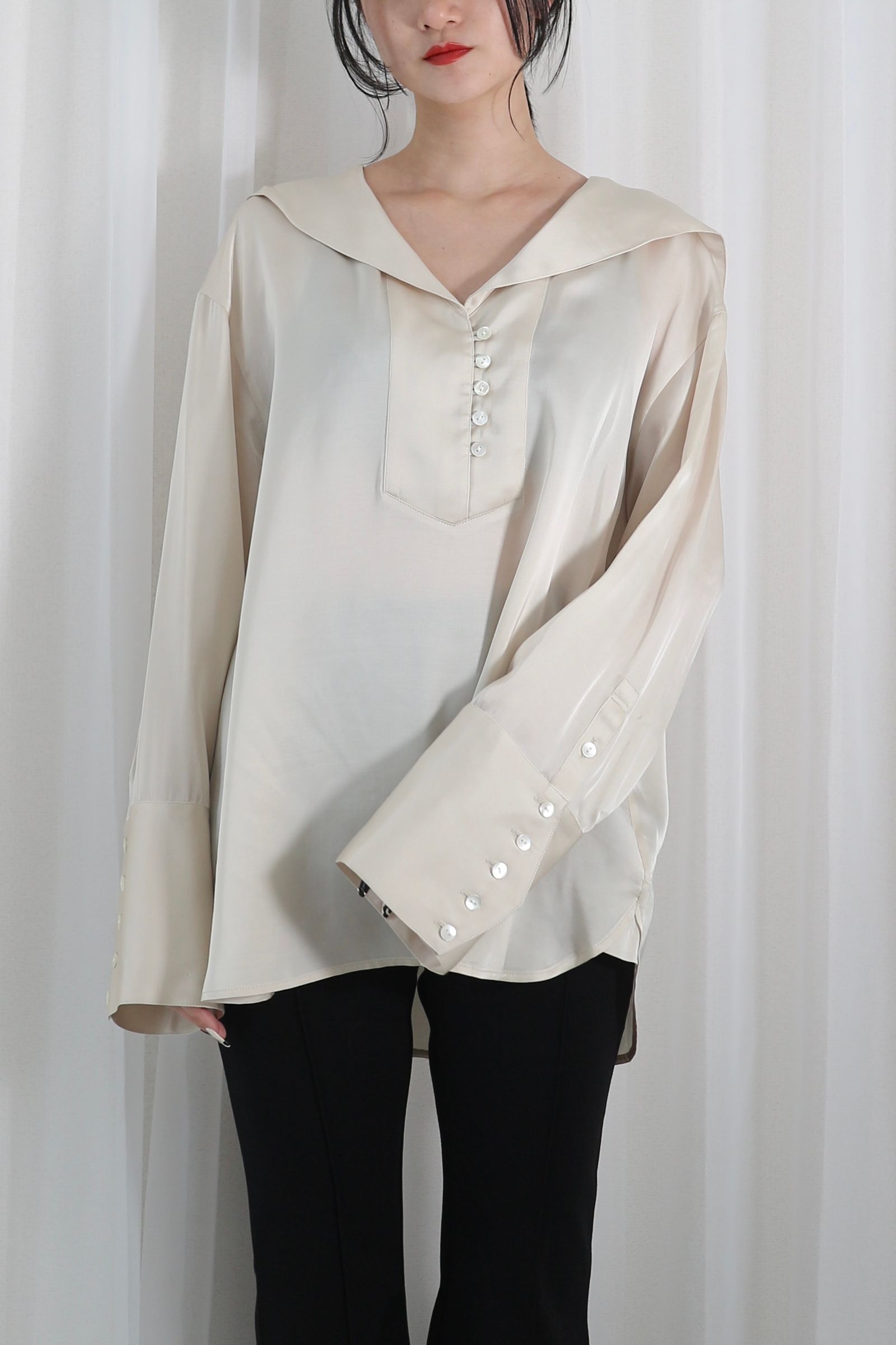 LUXURY SATIN SAILOR BLOUSE / ラグジュアリーサテンセーラーブラウス (ベージュ)
