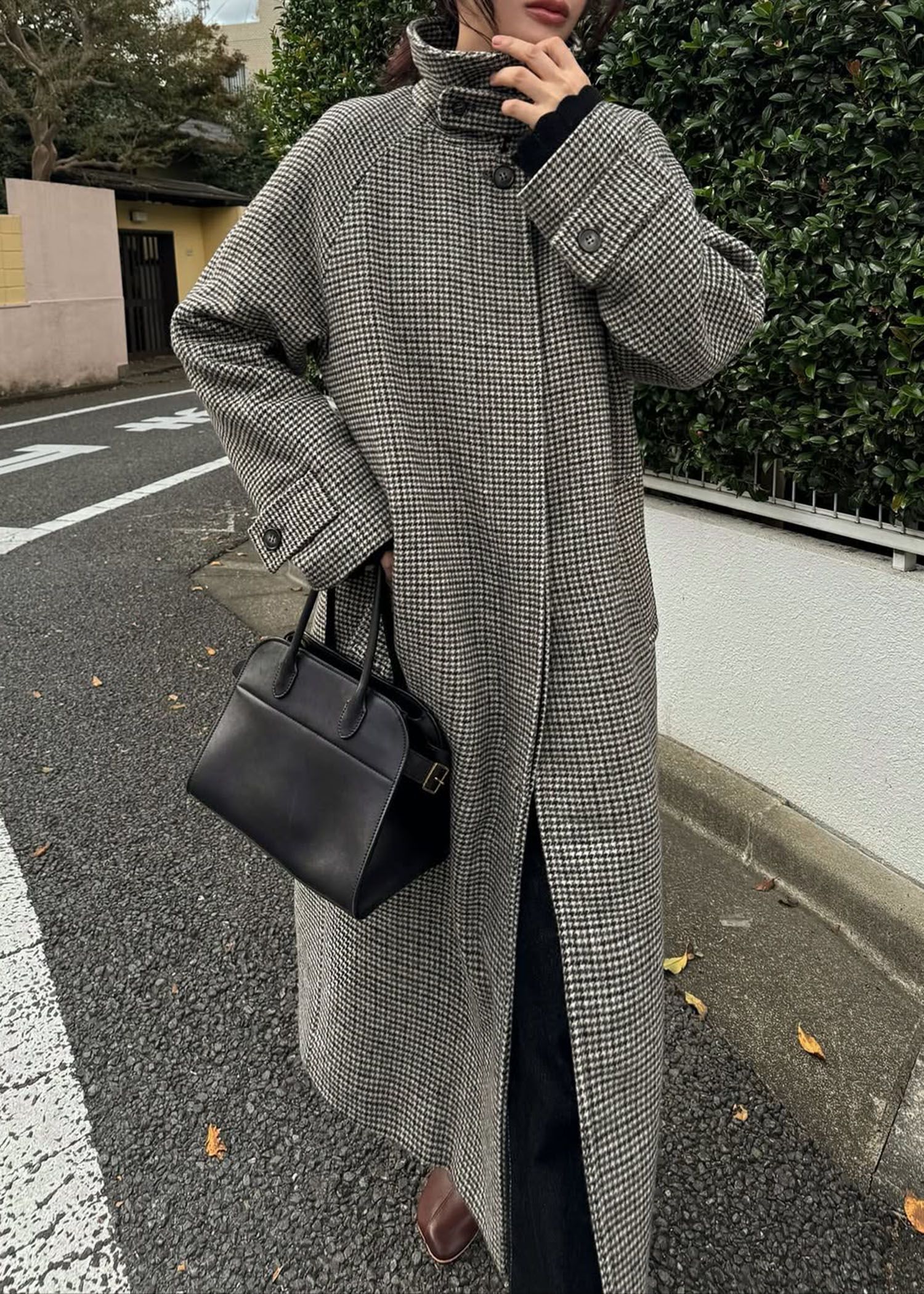 hound tooth soutien collar quilting coat / ハウンドトゥース ステンカラーコート (ミックス) / 25AW /