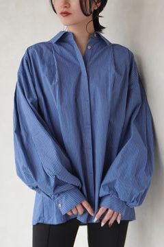 STRIPE VOLUME SLEEVE SHIRT / ストライプボリュームスリーブシャツ (ブルー)